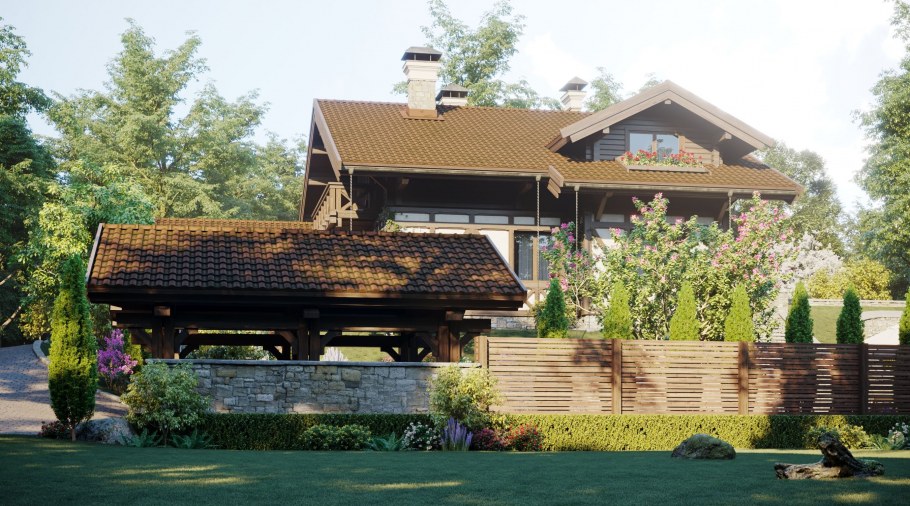 Дом Шале с верандой