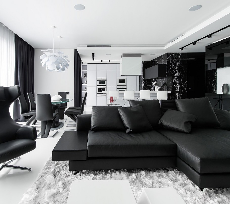 Гостиная в черно белом стиле