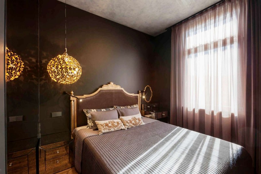 Спальня коричневая с золотом