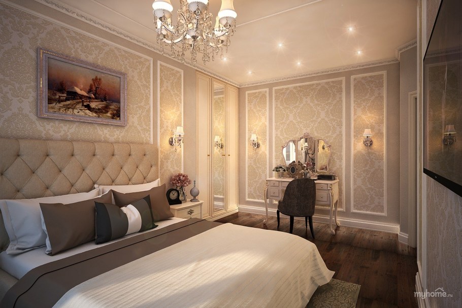 Спальня в классическом стиле в светлых тонах