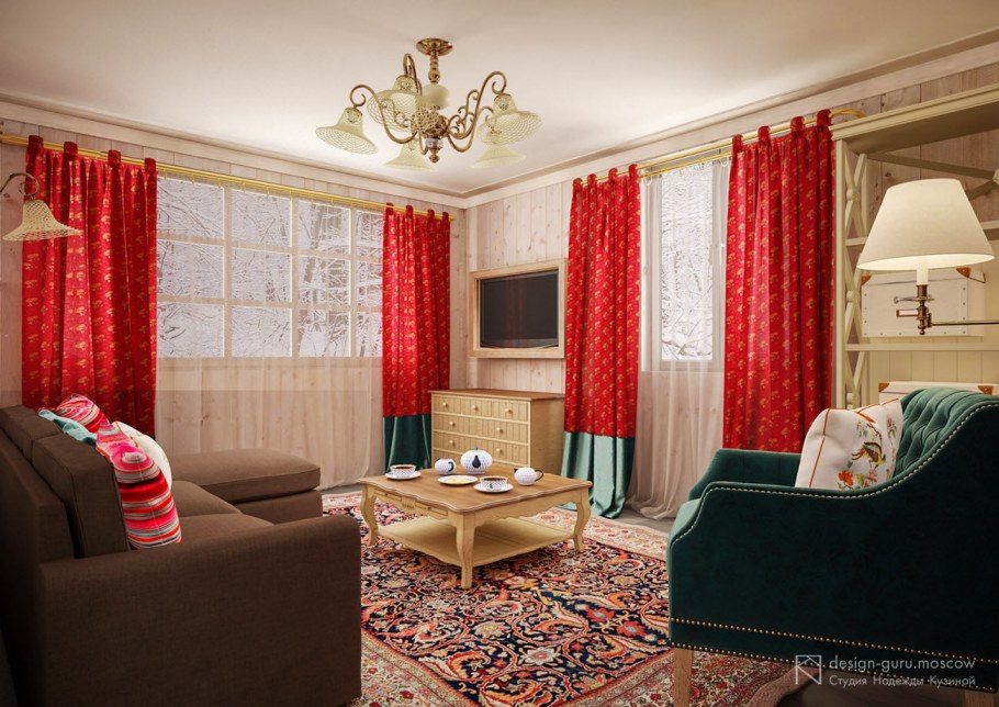 Советский ковер в современном интерьере на стене