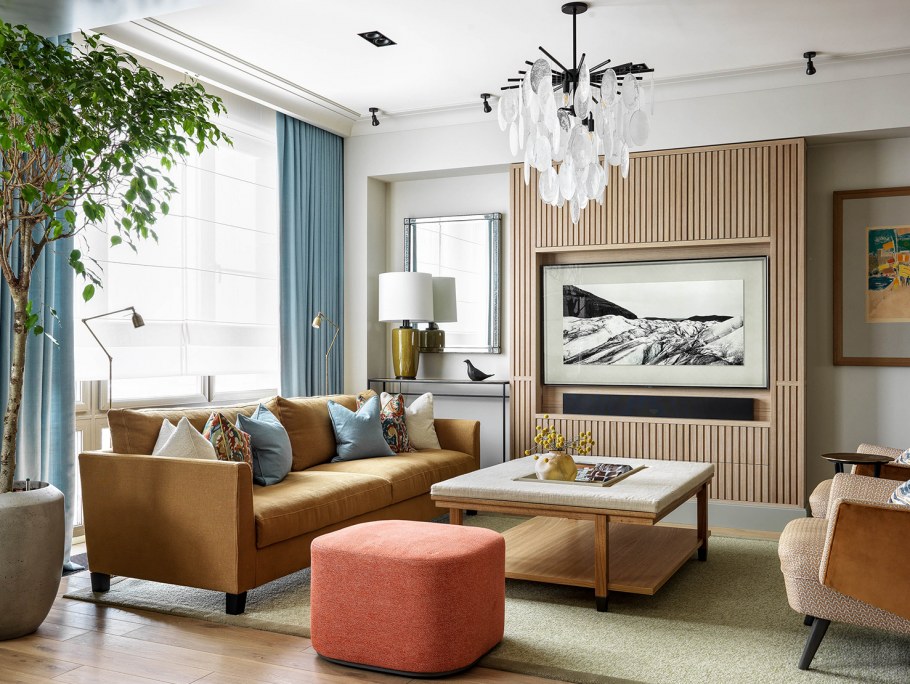 Обои с переходом цвета в интерьере