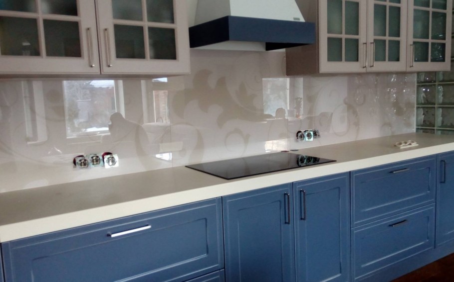 Фартук для кухни синий мрамор
