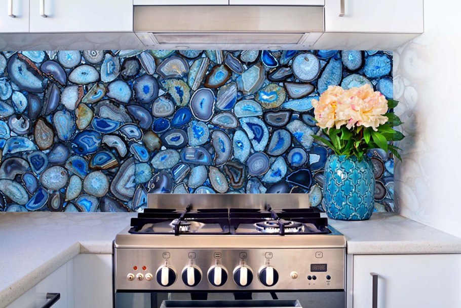 Фотообои синий мрамор на кухне