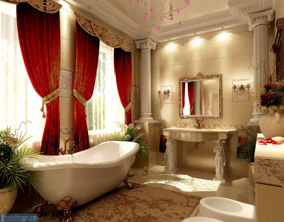 Дизайн ванной в загородном доме в классическом стиле