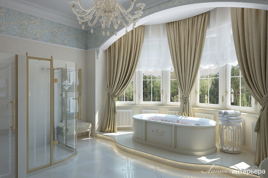 Ванная комната с душевой из плитки дизайн в классическом стиле