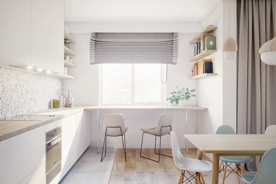 Кухня вдоль окна