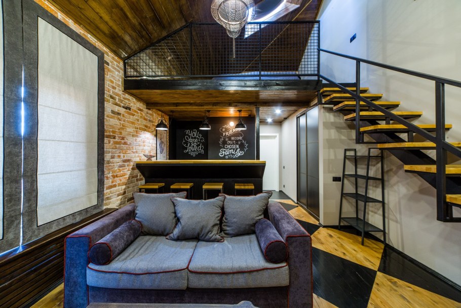 Обои черный кирпич в интерьере