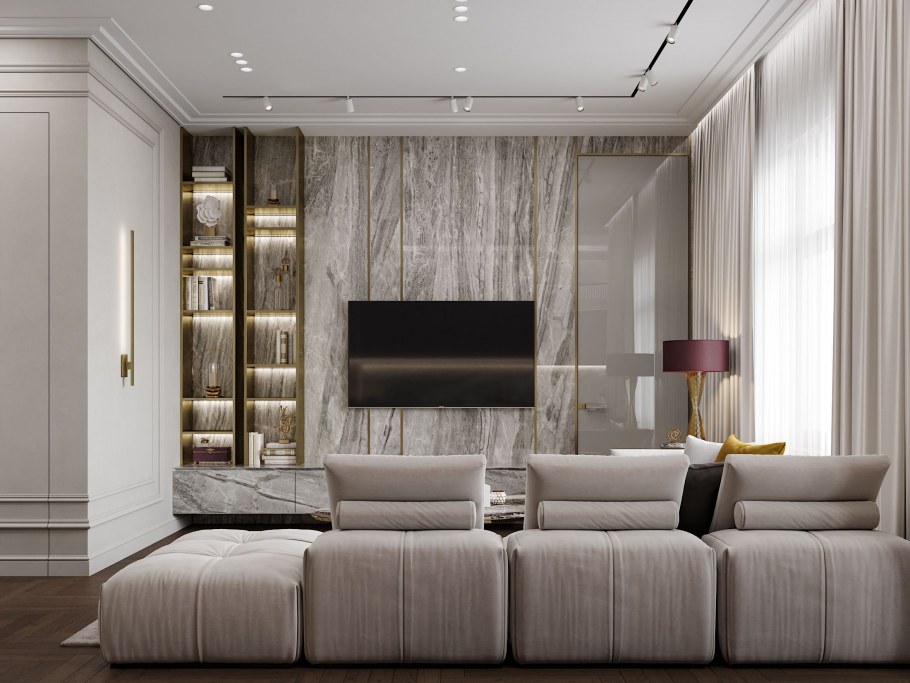 Дизайн спальни со стенкой