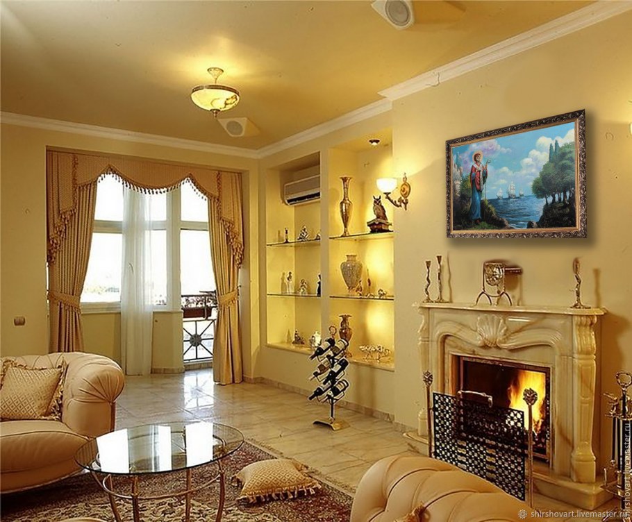 Гостиная с камином в классическом стиле