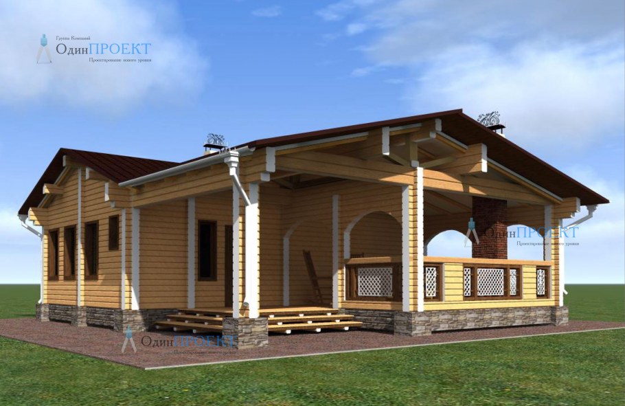 Проект бани с террасой и барбекю