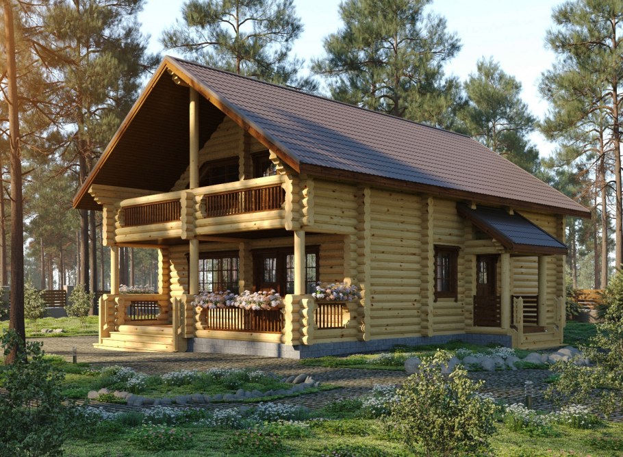 Деревянный дом из оцилиндрованного бревна 8*8