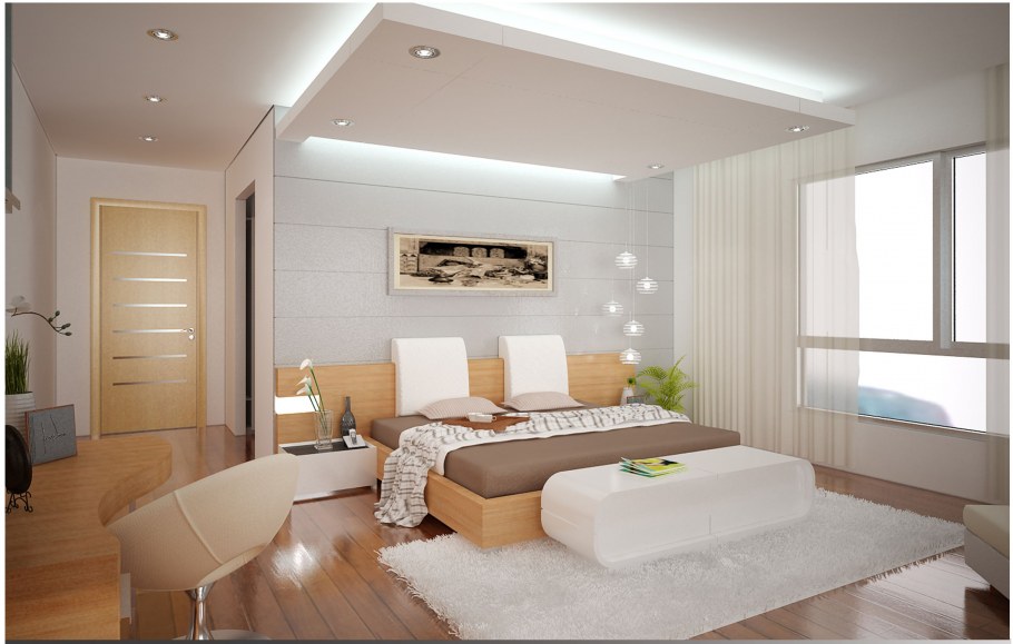 Потолок из гипсокартона в небольшую спальню