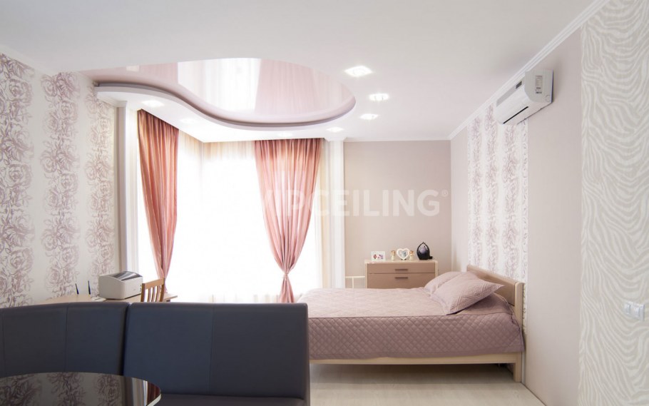 Двухуровневый потолок белый спальня