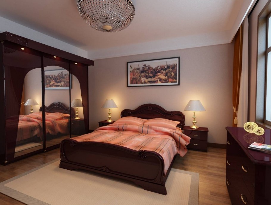 Бордовая мебель в спальне