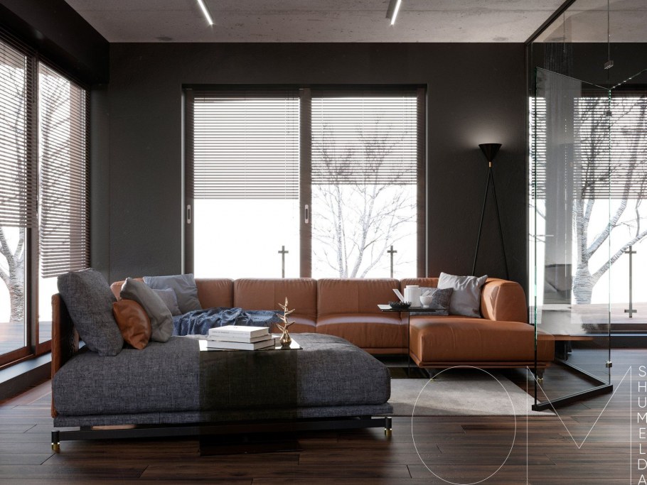 Серые пластиковые окна в интерьере