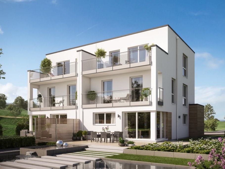 Двухэтажные таунхаусы с плоской крышей