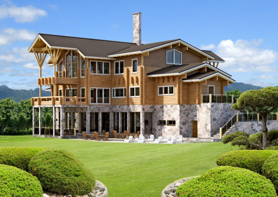 Деревянный трехэтажный коттедж