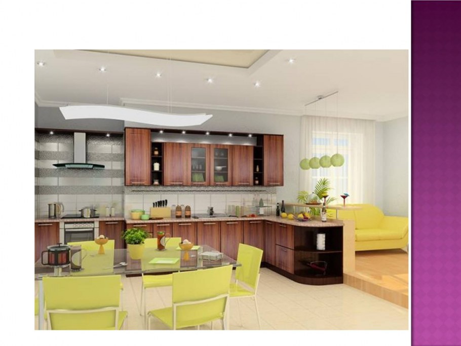 Планировка кухня столовая цветная