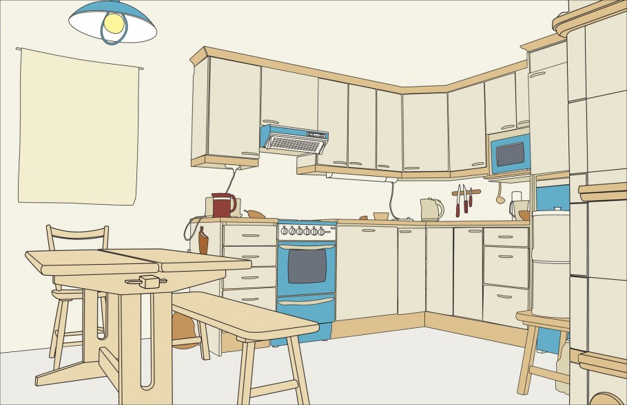 Интерьер кухни карандашом