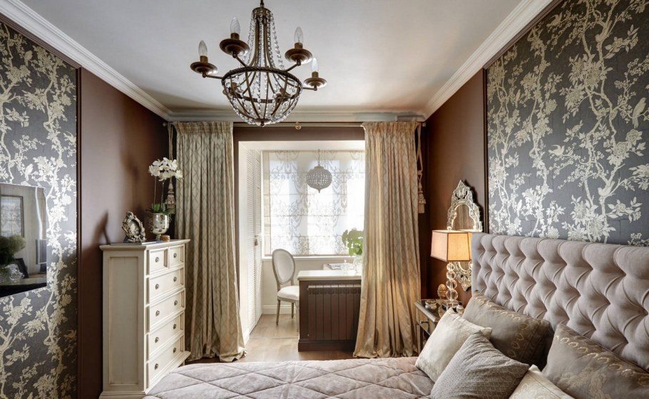Зонирование спальни обоями