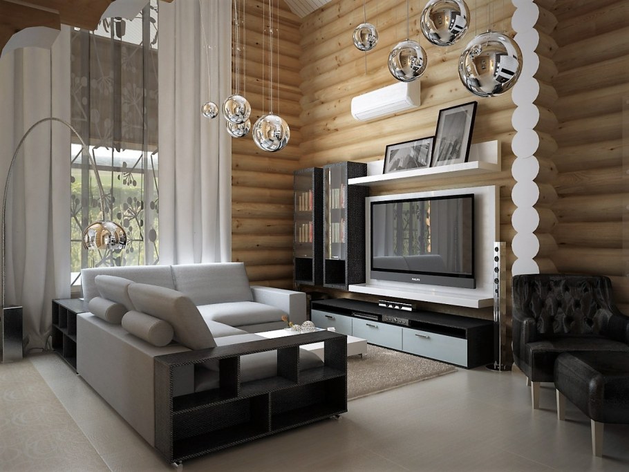 Гостиная в бревенчатом доме