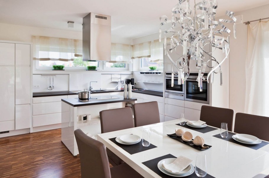 Интерьер: кухня-гостиная современный Модерн шоколад+белый