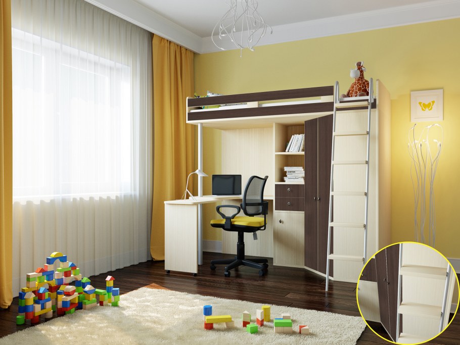 Кровать чердак м85 дуб молочный