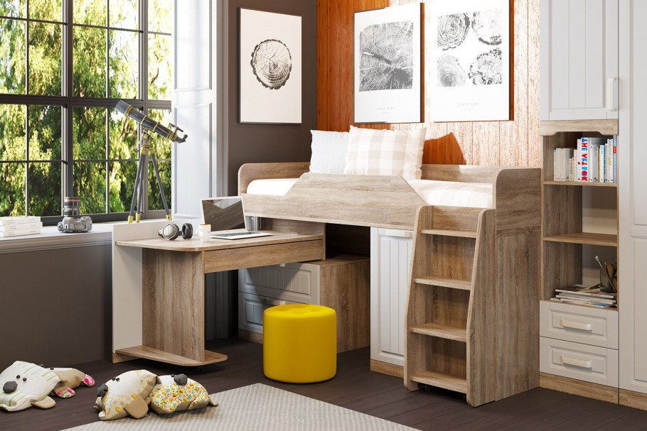 Кровать комбинированная Прованс дуб сонома трюфель/крем