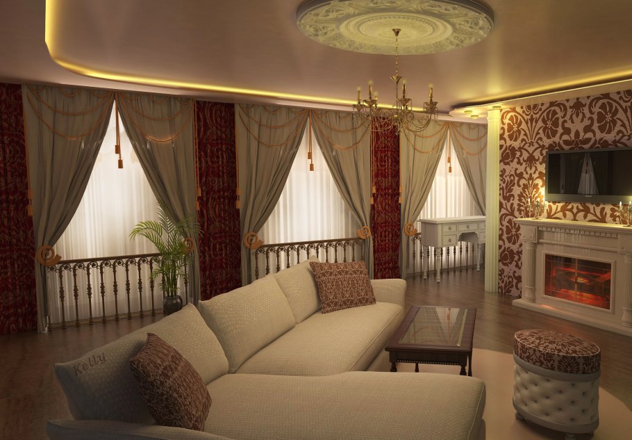 Полукруглая гостиная с панорамными окнами