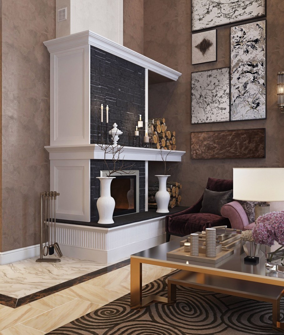 Гостиная с биокамином в стиле Неоклассика