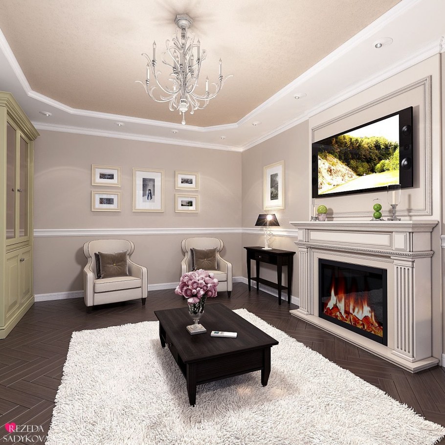 Зал с камином в стиле Неоклассика