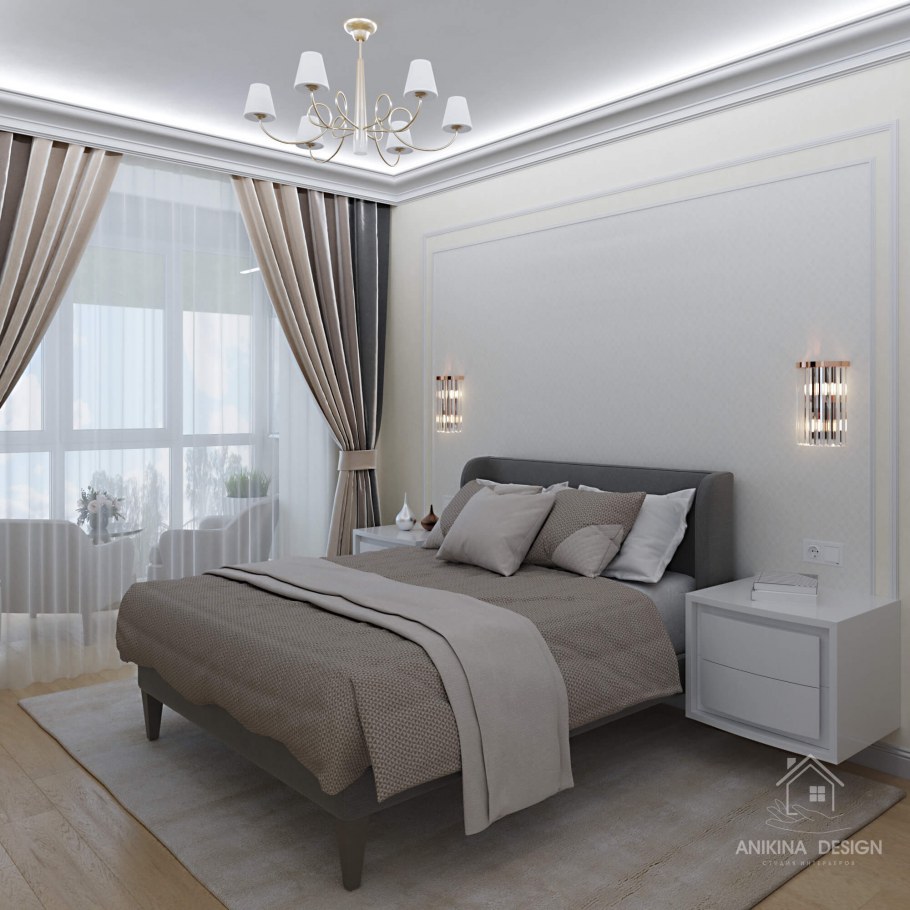 Спальня в бежево серых тонах