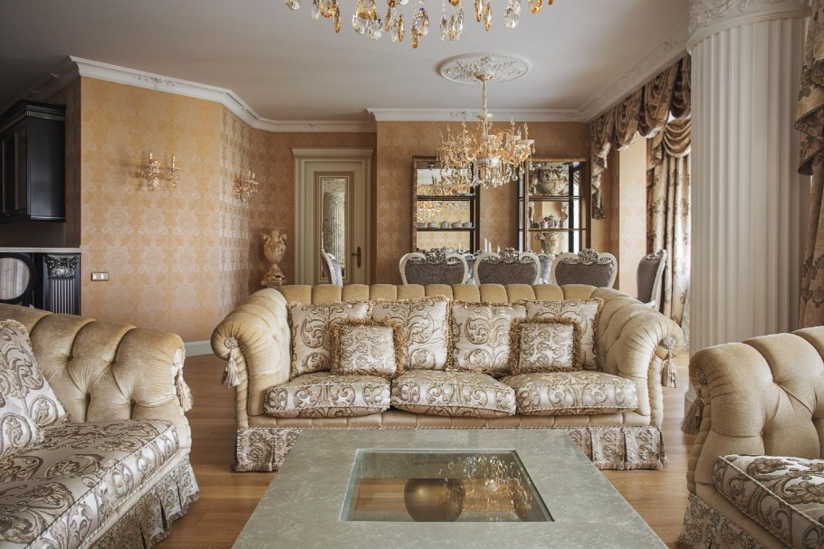 Гостиная в золотом стиле
