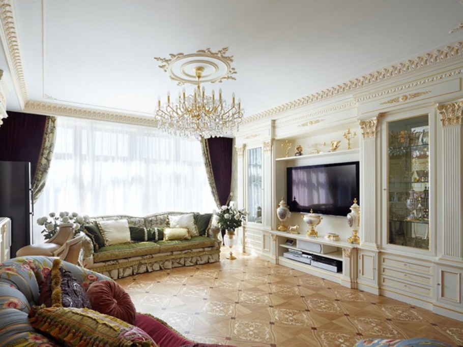 Гостиная в бело золотых тонах