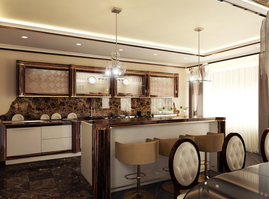 Кухня с островом в стиле арт деко
