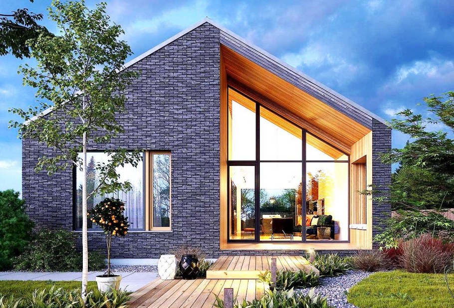 Одноэтажный дом с панорамными окнами