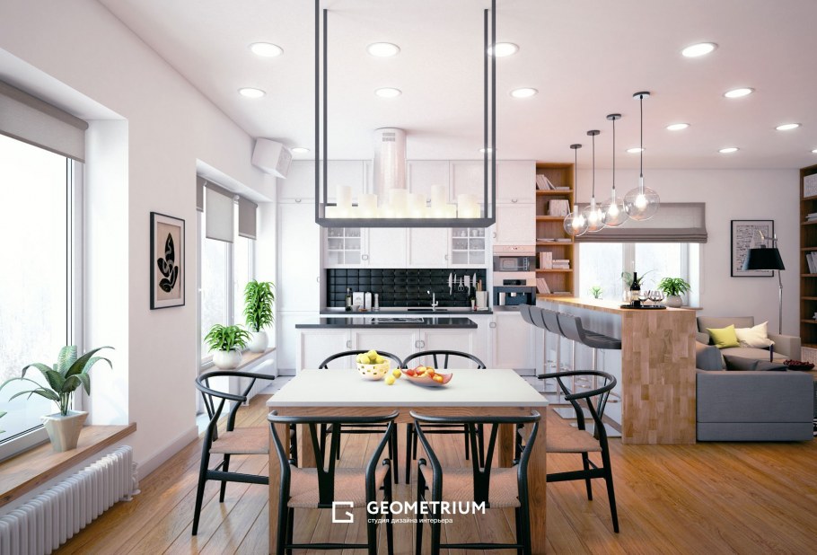 Гостиная столовая в скандинавском стиле