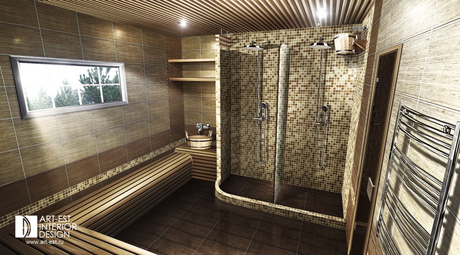 Стильная душевая в бане