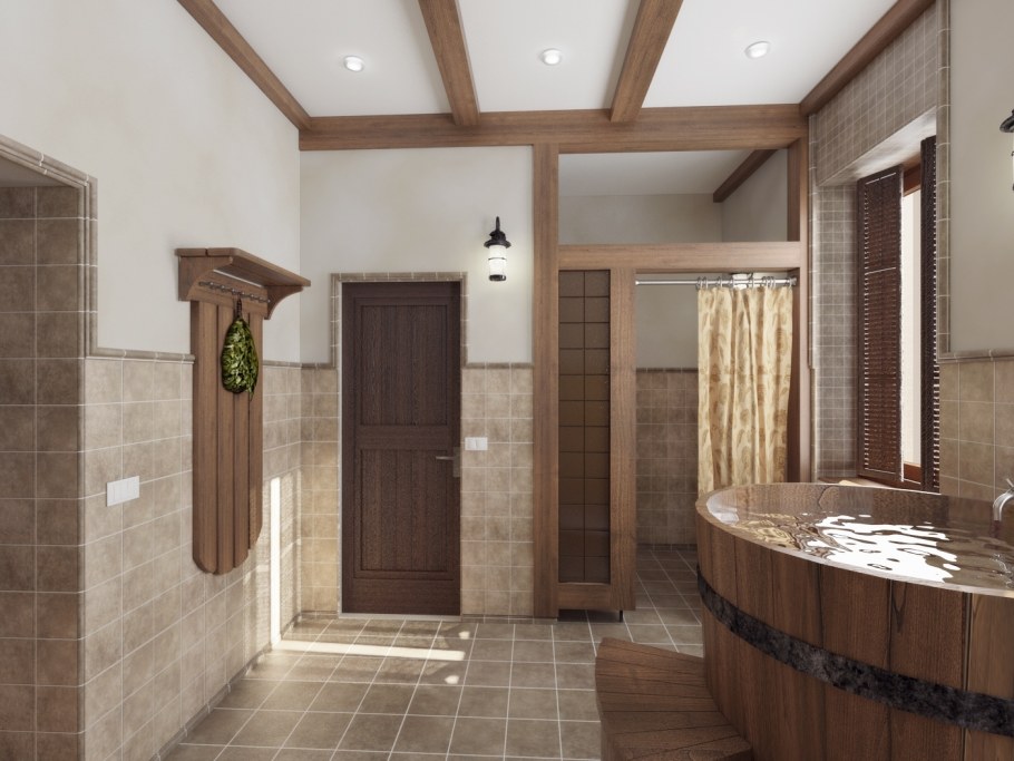 Плитка в бане в помывочной