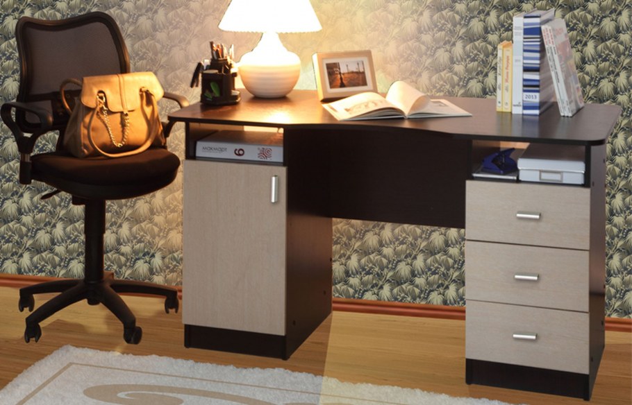 Стол письменный Олимп 2-х тумбовый венге/дуб Линдберг