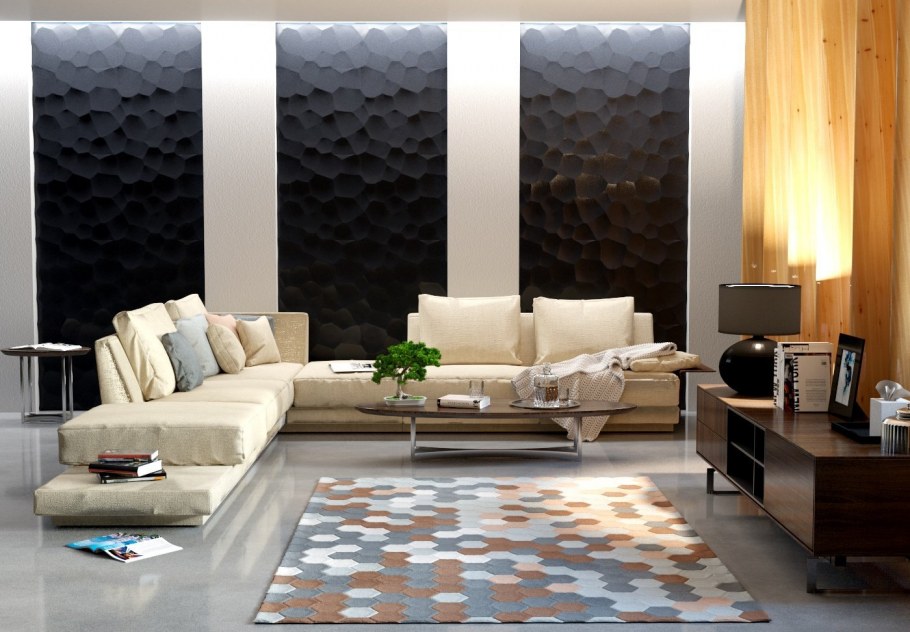 Стеновые панели в интерьере гостиной