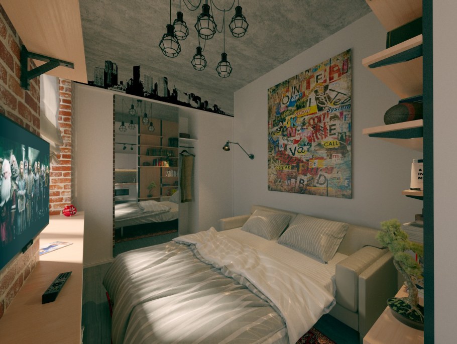 Интерьер однокомнатной квартиры в стиле лофт