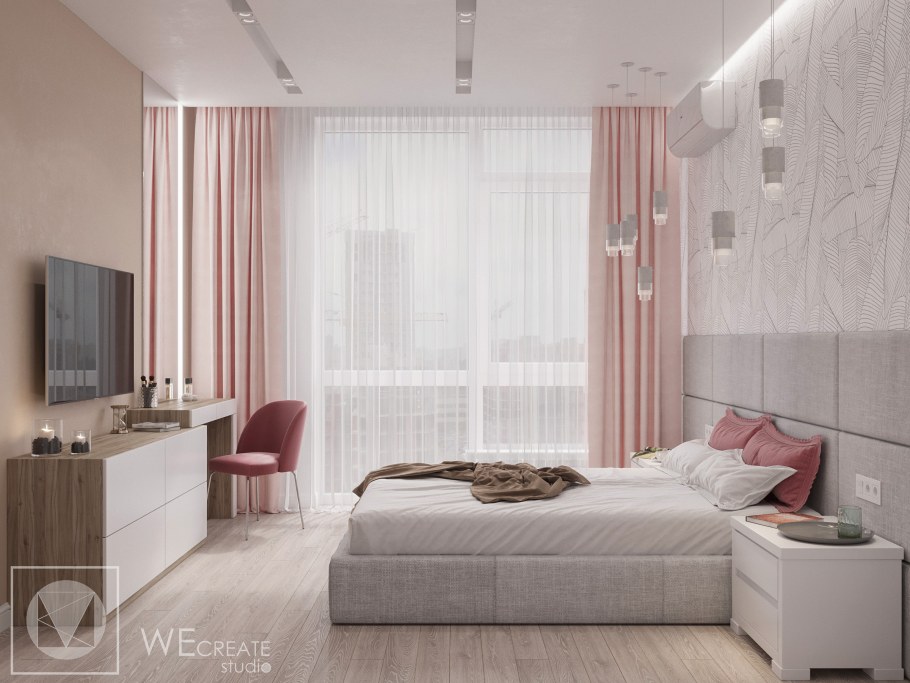 Спальня в серо розовых тонах