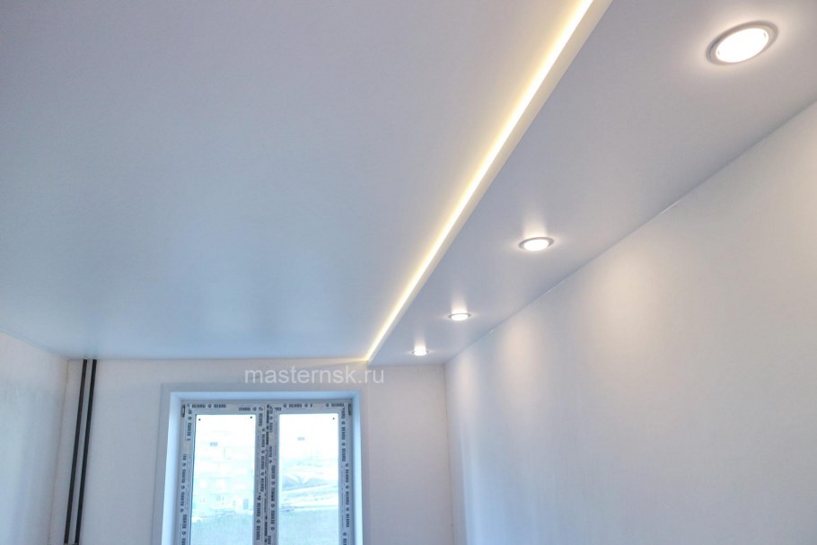 Двухуровневый сатиновый натяжной потолок