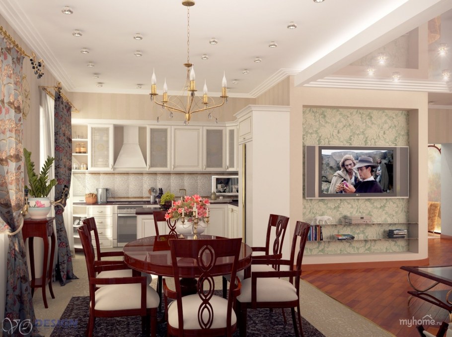 Кухня гостиная в стиле современная классика и Прованс