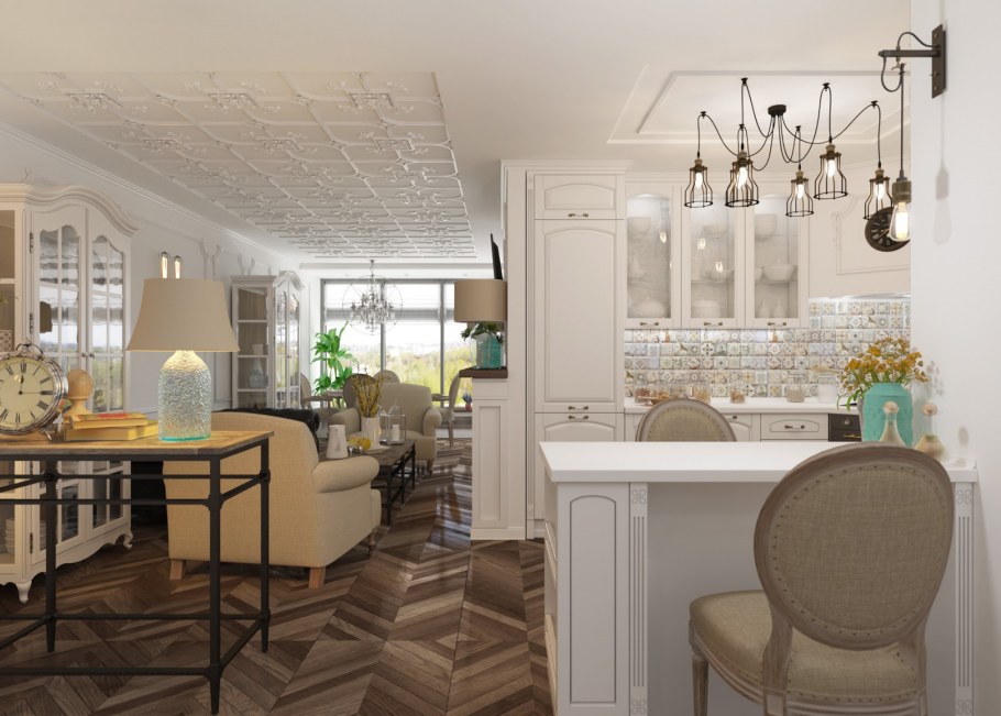 Кухня гостиная в европейском стиле