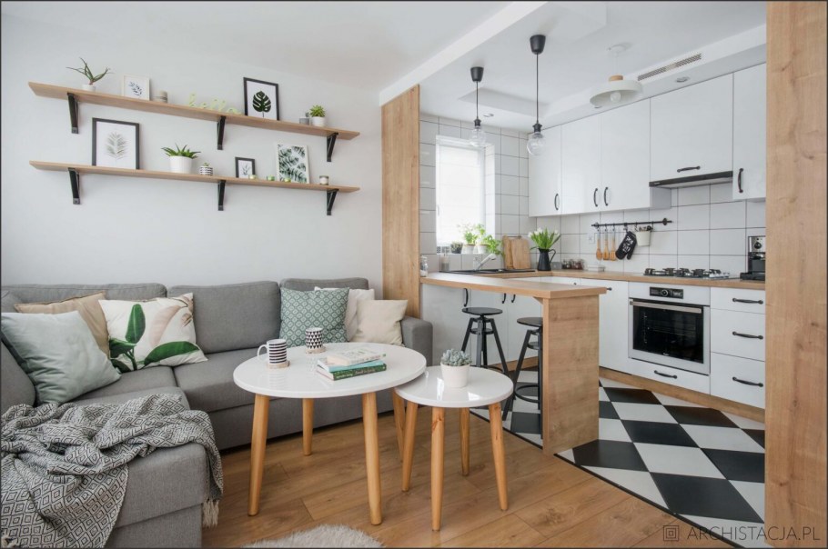 Кухня студия в скандинавском стиле