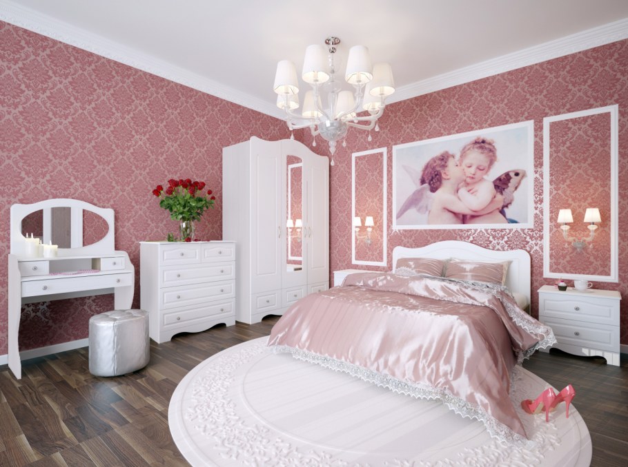 Розовые обои в интерьере