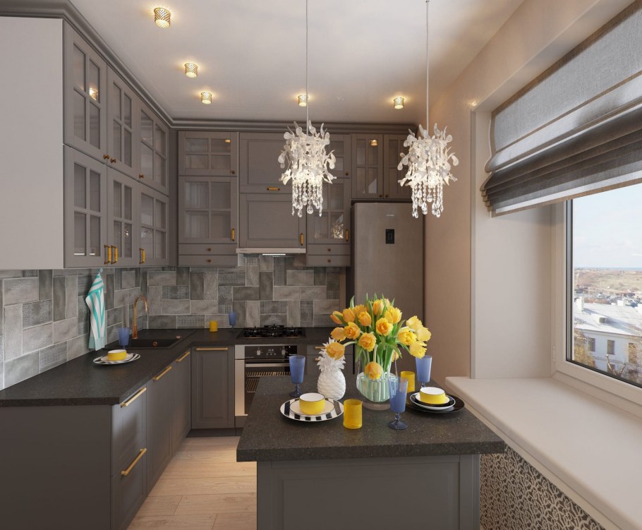 Кухня Неоклассика в сером цвете